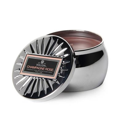 Mini Vela Champagne Rose Coleção Vermeil Lata 25 Horas Voluspa