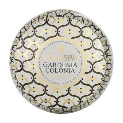 Vela Gardenia Colonia Coleção Maison Blanc 2 Pavios Lata 50 Horas Voluspa