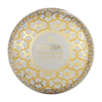 Vela Orangerie DAhazar Coleção Maison Blanc Lata 50 Horas Voluspa