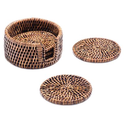 Conjunto de Porta Copos Redondo Rattan 6 Peças Brz