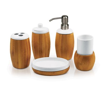 Conjunto para Banheiro em Bambu Cerâmica Viena 5 Peças Welf