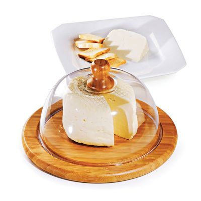 Porta Queijo Bolo em Bambu 2 Peças 22 cm Welf
