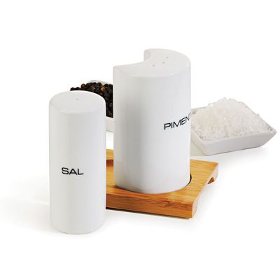 Conjunto Sal e Pimenta Roma em Bambu e Porcelana 3 Peças Welf