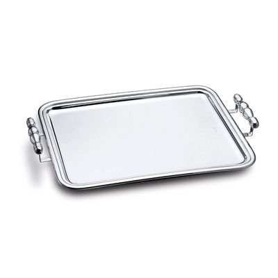 Bandeja Lisa com Alça em Prata 39X29 cm Wolff