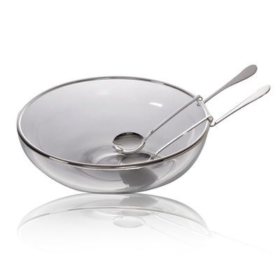 Saladeira com Aro e Par de Talheres em Prata 35 cm Wolff