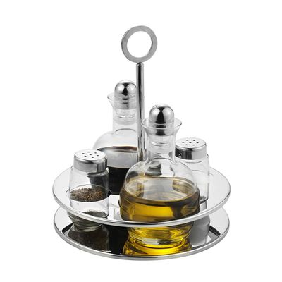 Galheteiro Venezia Redondo 4 Peças Aço Inox e Vidro Riva