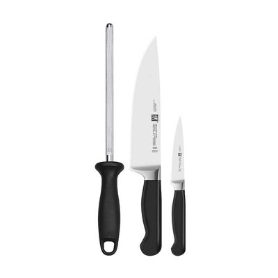 Conjunto 3 Peças Faca Chef Pol 8, Faca Legumes 4 Pol e Chaira Pure Zwilling J.A. Henckels