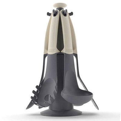 Conjunto de Utensílios e Suporte Elevate Carousel 6 Peças Bege Joseph Joseph