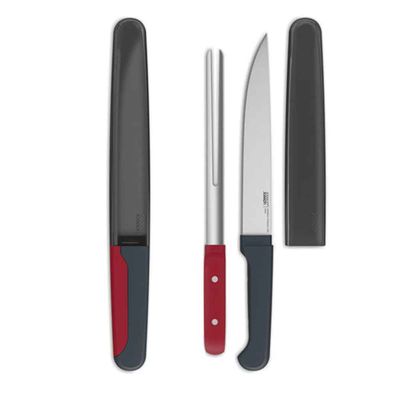 Conjunto Faca e Garfo Trinchante Duo Carve Cinza e Vermelho Joseph Joseph