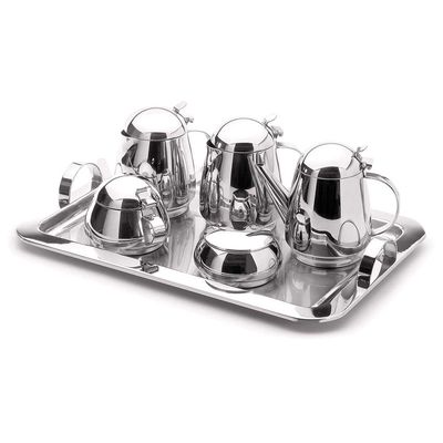 Conjunto Chá e Café 7 Peças: Bandeja 20X25X42 Cm, 3 Bules, Açucareiro, Colher e Mantegueira Forma