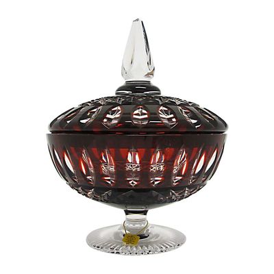 Centro de Mesa com Pedestal e Tampa Lapidação Overlay Vermelho Strauss
