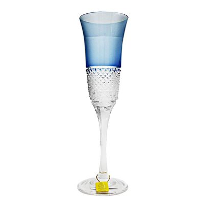 Taça Champagne Lapidação Overlay 190 ml Azul Claro Strauss