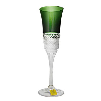 Taça Champagne Lapidação Overlay 190 ml Verde Strauss