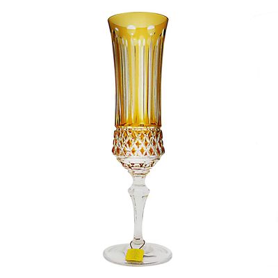 Taça Champagne Lapidação Overlay 210 ml Amarela Strauss