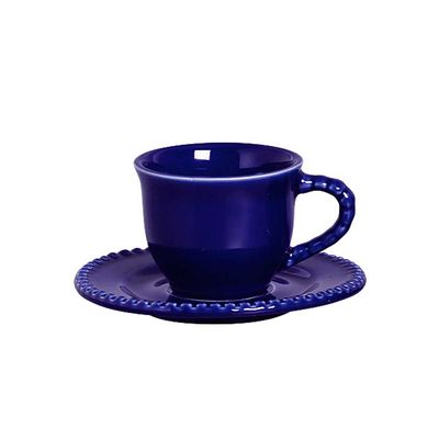 Xícaras de Chá com Pires Bolinha 6 Peças Azul Scalla
