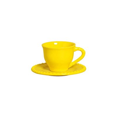 Xícaras de Café com Pires Bolinha Real 6 Peças Amarelo Scalla