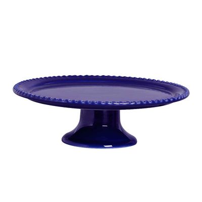 Prato de Bolo com Pé Bolinha Azul Scalla