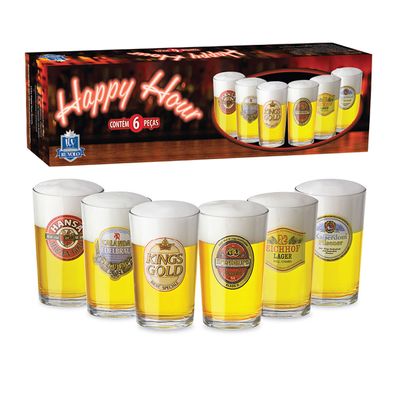 Conjunto Copos Cerveja Caldereta Happy Hour 300 ml 6 Peças Ruvolo