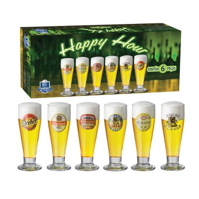 Conjunto Copos Cerveja Tulipa Happy Hour 315 ml 6 Peças Ruvolo