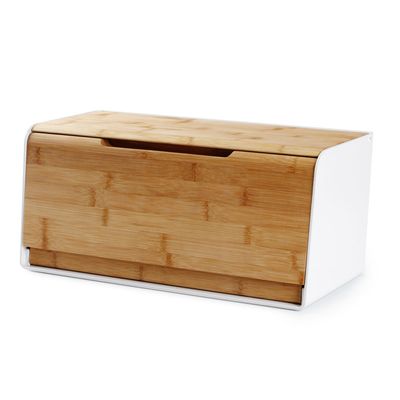 Porta Pão Slice com Tampa Dupla e Tábua Removível de Bambu Branco Umbra