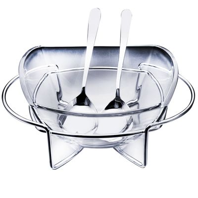 Saladeira com Aro e Par de Talheres Inox 23X21 cm Wolff