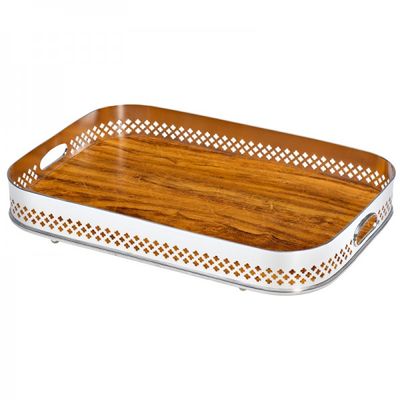Bandeja Galeria com Fundo Madeira Oblonga 9X60X40 cm St James