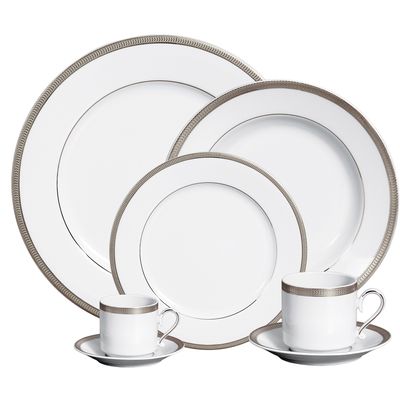 Aparelho de Jantar Maria Platinum Porcelana 42 Peças Branco e Prata Verbano