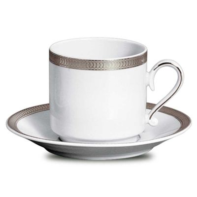 Xícaras de Chá Maria Platinum Porcelana 6 Peças Branco e Prata Verbano