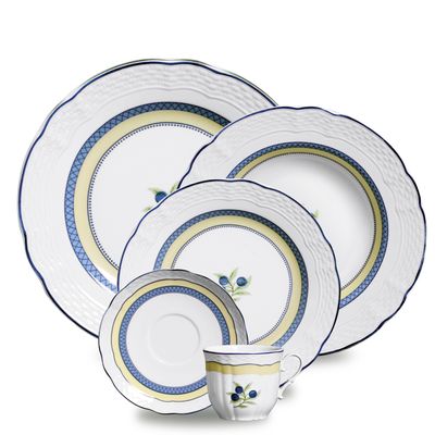 Aparelho de Jantar Vanna Adriático Porcelana 30 Peças Branco, Amarelo e Azul Verbano