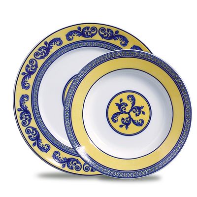 Conjunto de Pratos Raso e Sobremesa Maria Sintra Porcelana 12 Peças Branco, Amarelo e Azul Verbano