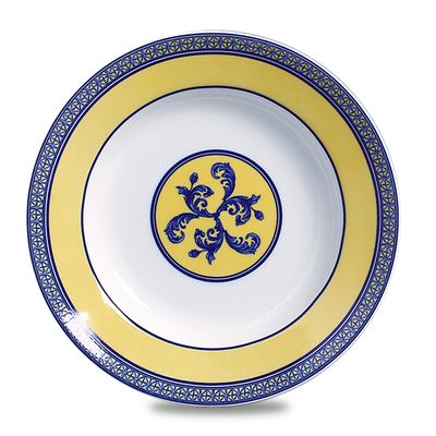 Conjunto de Pratos Fundo Maria Sintra Porcelana 6 Peças Branco, Amarelo e Azul Verbano
