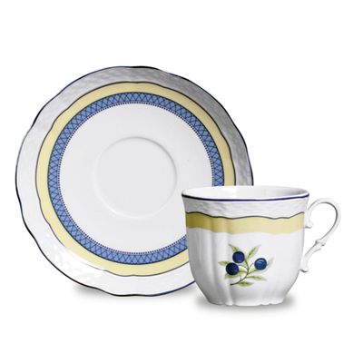 Xícaras de Chá Vanna Adriático Porcelana 6 Peças Branco, Amarelo e Azul Verbano