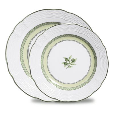 Conjunto de Pratos Raso e Sobremesa Vanna Tirreno Porcelana 12 Peças Branco Branco e Verde Verbano