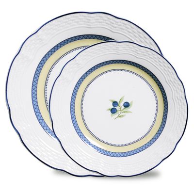 Conjunto de Pratos Raso e Sobremesa Vanna Adriatico 12 Peças Branco Branco, Amarelo e Azul Verbano