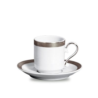 Xícaras de Café Maria Platinum Porcelana 6 Peças Branco e Prata Verbano