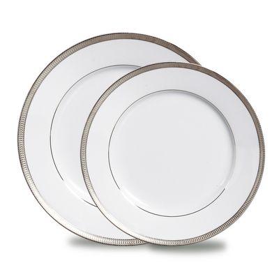 Conjunto de Pratos Raso e Sobremesa Maria Platinum Porcelana 12 Peças Branco e Prata Verbano