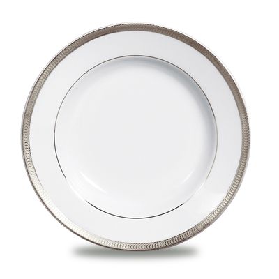 Conjunto de Pratos Fundo Maria Platinum Porcelana 6 Peças Branco e Prata Verbano