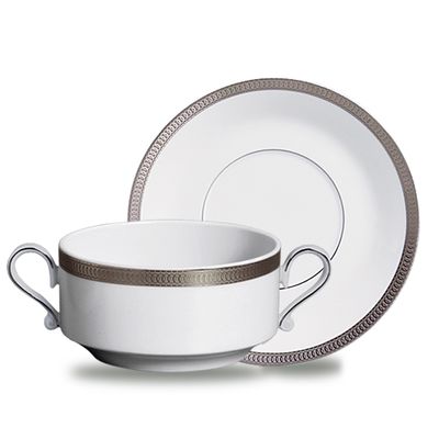 Xícaras de Consume Maria Platinum Porcelana 6 Peças Branco e Prata Verbano