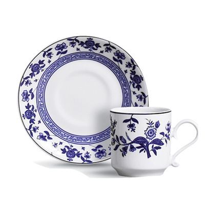 Xícaras de Café Maria Flor de Cobalto Porcelana 6 Peças Branco e Azul Escuro Verbano