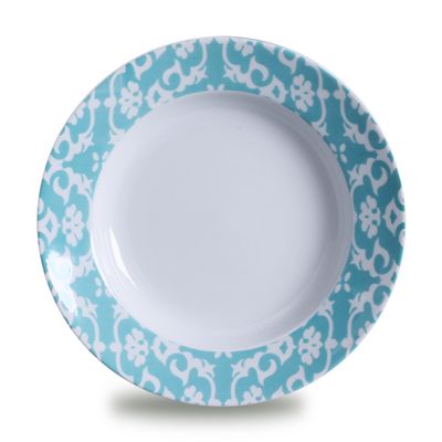 Conjunto de Pratos Fundo Maria Aragon Turquesa Porcelana 6 Peças Branco e Azul Turquesa Verbano