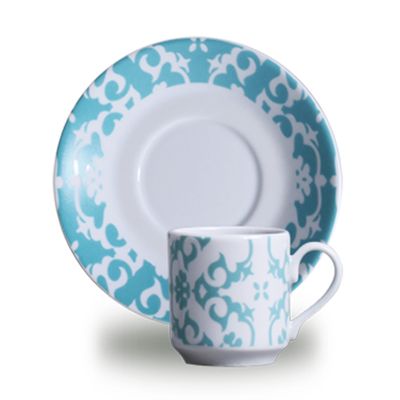 Xícaras de Café Maria Aragon Turquesa Porcelana 6 Peças Branco e Azul Turquesa Verbano