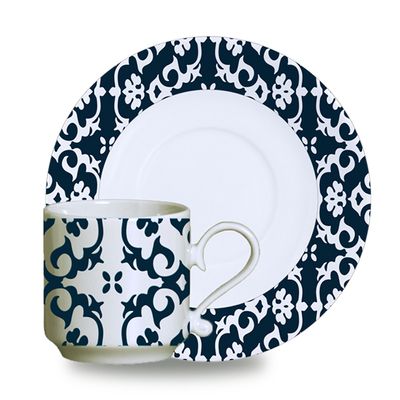 Xícaras de Chá Maria Aragon Blue Porcelana 6 Peças Branco e Azul Verbano
