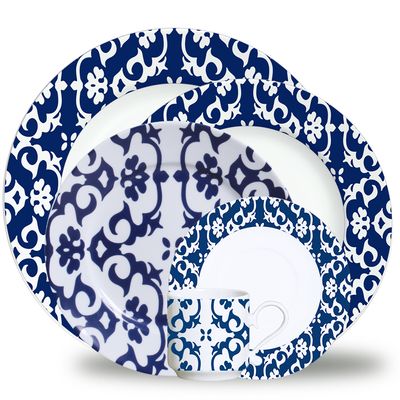 Aparelho de Jantar Maria Aragon Blue Porcelana 30 Peças Branco e Azul Escuro Verbano
