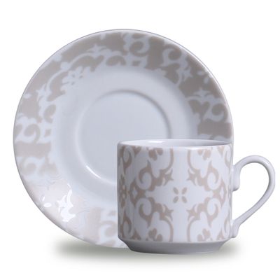 Xícaras de Chá Maria Aragon Nude Porcelana 6 Peças Branco e Nude Verbano