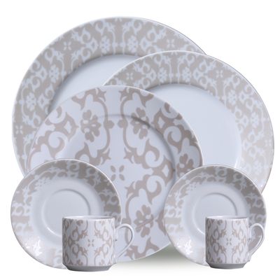 Aparelho de Jantar Maria Aragon Turquesa Porcelana 42 Peças Branco e Azul Turquesa Verbano