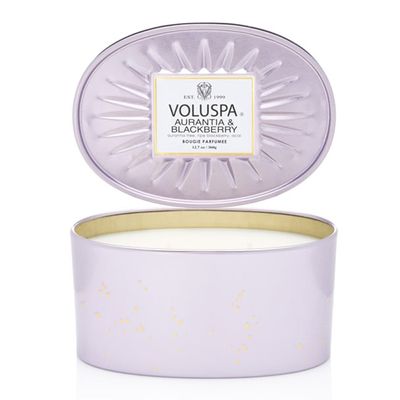 Vela Aurantia e Blackberry Coleção New Vermeil Oval 2 Pavios Lata 50 Horas Voluspa