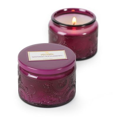 Vela Santiago Huckleberry Coleção Japonica Pote de Vidro Relevo e Tampa 25 Horas Voluspa