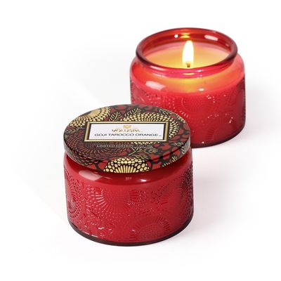 Vela Goji Tarocco Orange Coleção Japonica Pote de Vidro Relevo e Tampa 25 Horas Voluspa