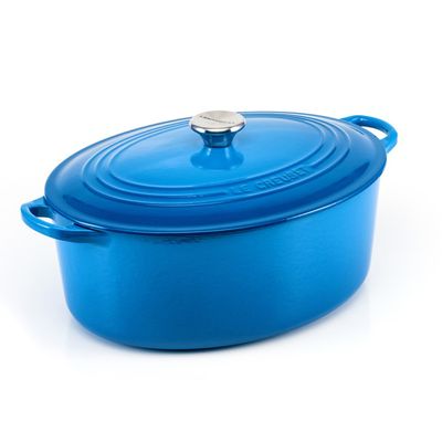 Panela Oval com Pegador de Aço Inox 31 cm Azul Marseille Le Creuset