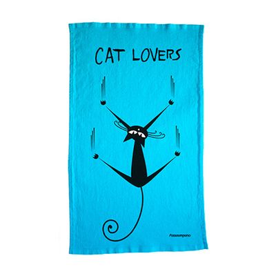 Pano de Prato Cat Lovers Algodão 68X40 Azul Passaumpano